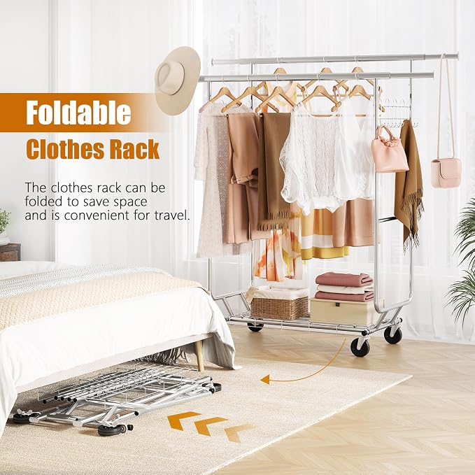 Heavy Duty Clothes Rack Load 620 Lbs, Double Rod Rolling Clothing Rack - Image 6