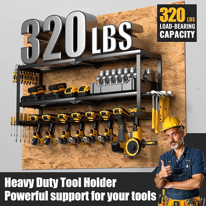 Heavy Duty Power Tool Organizer Wall Mount, Metal Tool Storage Rack Loads 320lbs - Image 7