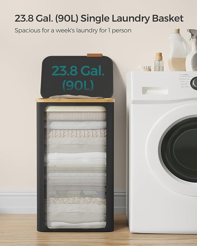 SONGMICS Laundry Hamper with Lid, Large Laundry Basket, 23.8 Gallons, Removable - Image 3