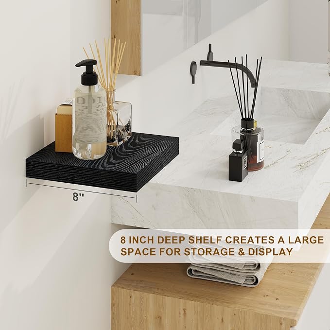 Fun Memories Black Floating Shelves 8 Inch Long, Small Deep Floating Shelf - Image 4