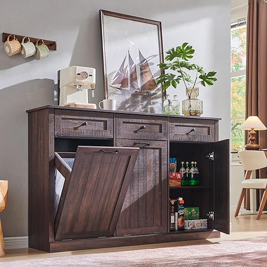 Triple Tilt Out Trash Can Cabinet, 20 Gallon Farmhouse Laundry Hamper Cabinet - Image 7