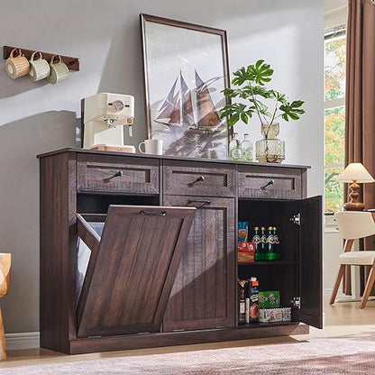 Triple Tilt Out Trash Can Cabinet, 20 Gallon Farmhouse Laundry Hamper Cabinet - Image 7