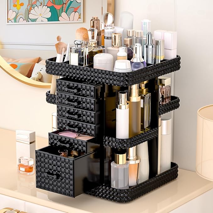 360 Rotating Makeup Organizer for Vanity, Large Skin Care Organizer by BOCONY