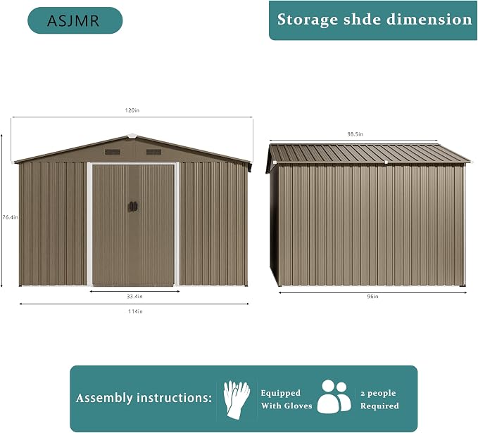 10FT x 8FT Outdoor Storage Shed, Waterproof Lockable Door Metal Tool Shed - Image 2