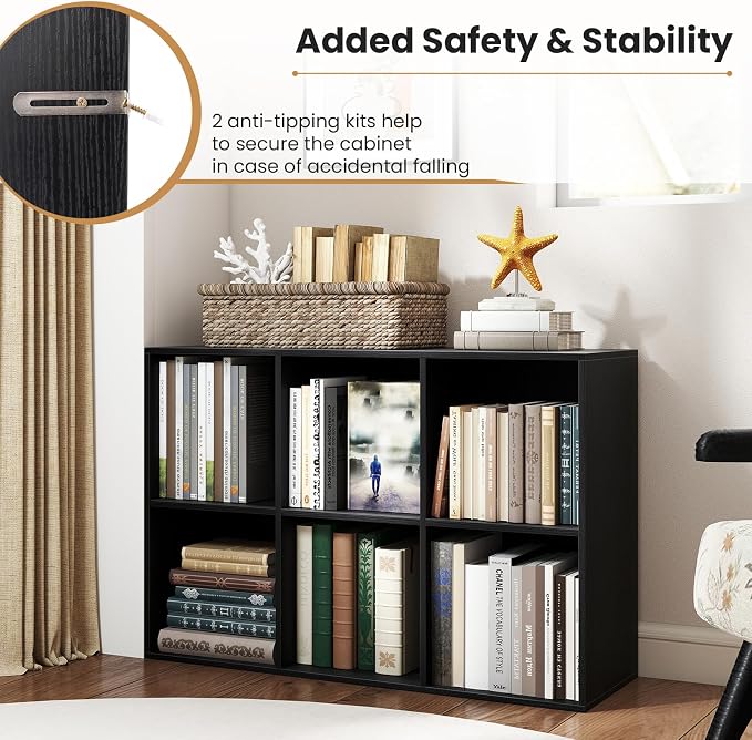 Giantex 6-Cube Bookcase, 3-Tier Cubby Bookshelf, Horizontal Vertical Display - Image 7