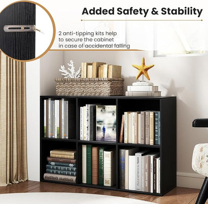 Giantex 6-Cube Bookcase, 3-Tier Cubby Bookshelf, Horizontal Vertical Display - Image 7