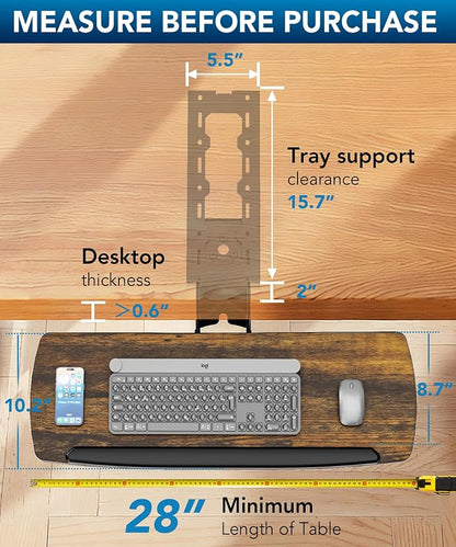 Keyboard Tray Under Desk with Storage Drawer, Height Adjustable Keyboard Tray - Image 3