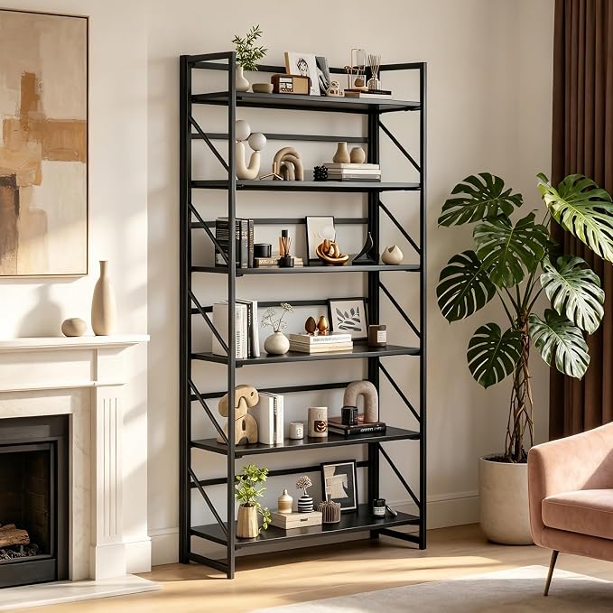 JSB 6 Tier No Assembly Folding Bookshelf, 30.7" Wide Foldable Storage Bookcase - Image 7