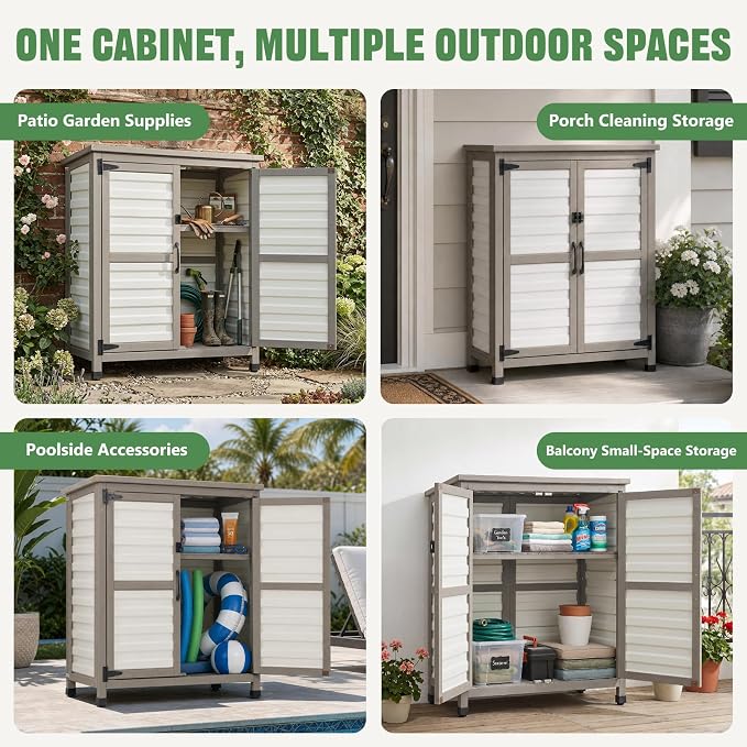 Ketive Outdoor Storage Cabinet, 2-Tier Garden Cabinet - Image 7