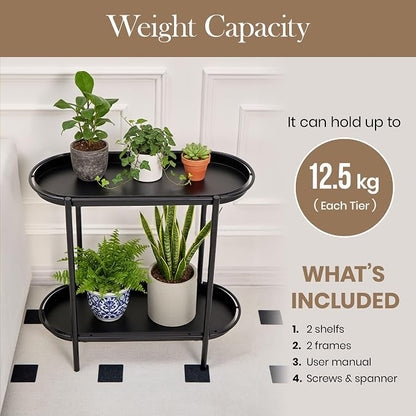 Large Metal 2-Tier Multi-Purpose Stand – Sleek Black Indoor/Outdoor Oval - Image 5