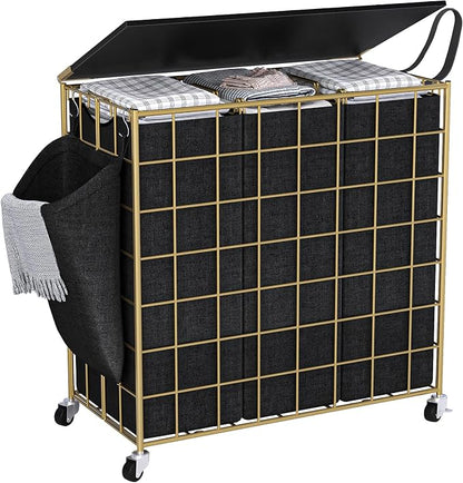 Laundry Basket with Wheels, Heavy Duty Laundry Sorter 3 Sections, 140L Large by Unknown