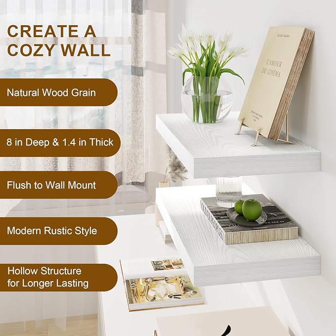 Fun Memories White Floating Shelves 16 Inch Long, 8 Deep Floating Shelf Wall - Image 5