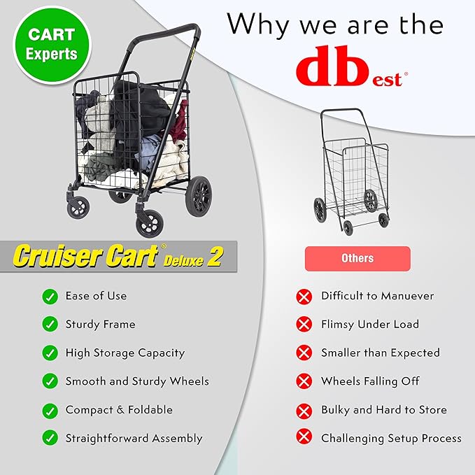 dbest products Cruiser Cart Deluxe 2 Shopping Grocery Rolling Folding Laundry - Image 5