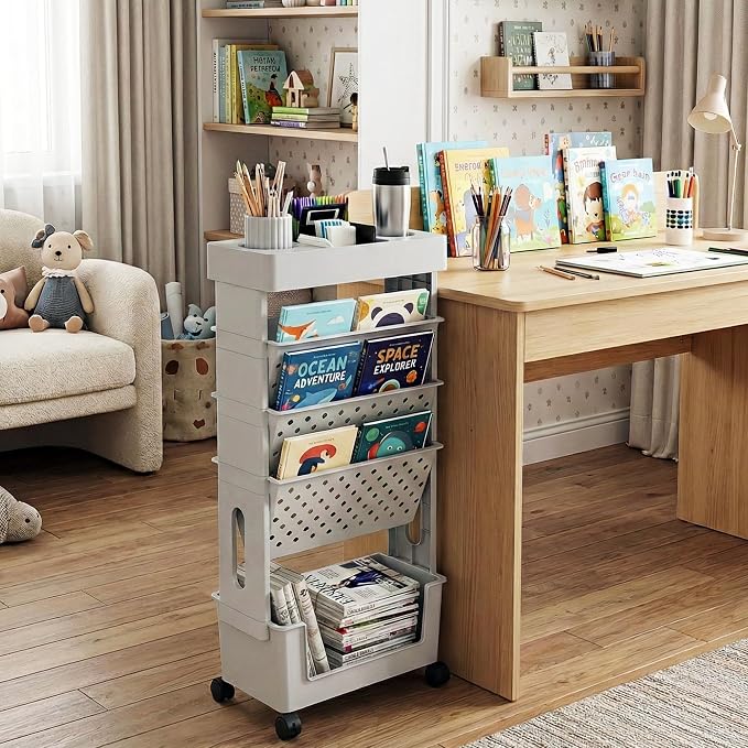 5-Tier Rolling Bookshelf Magazine Rack - Image 2