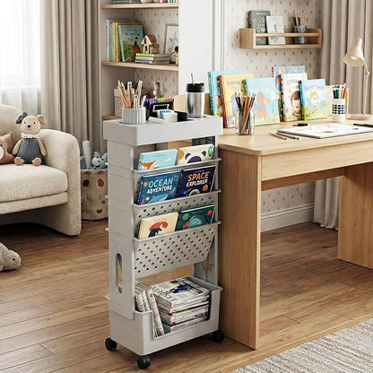5-Tier Rolling Bookshelf Magazine Rack - Image 2