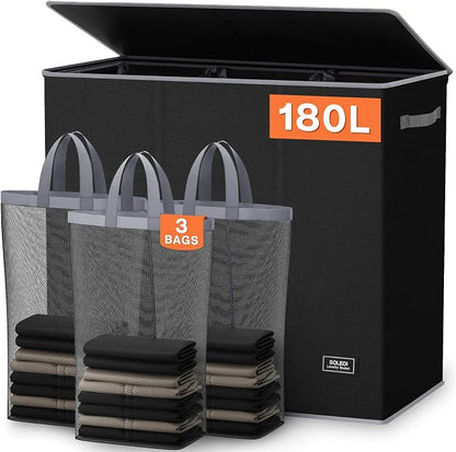 SOLEDI 180L Laundry Hamper 3 Section, Extra Large Laundry Hamper by SOLEDI