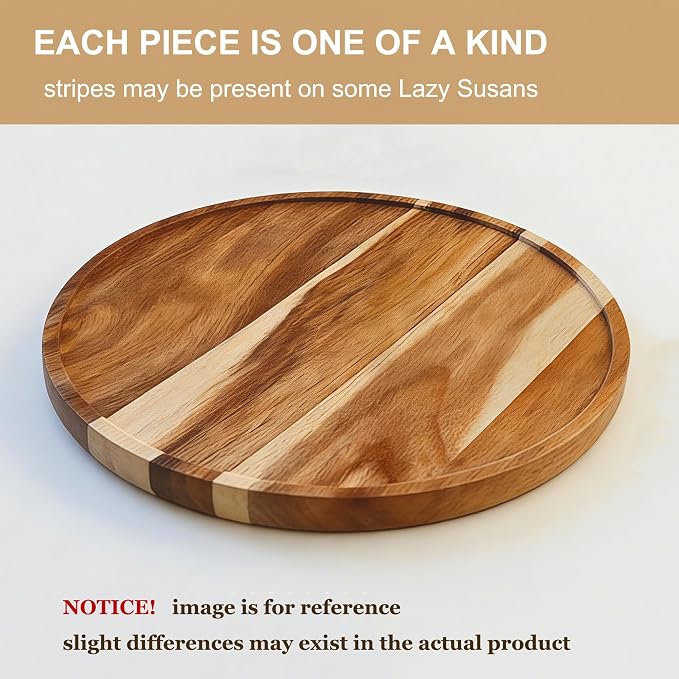 12-inch Acacia Wood Lazy Susan Organizers, Lazy Susan Turntable - Image 5
