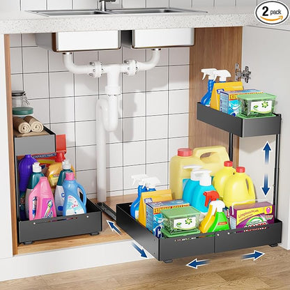 Insputer 2 Pack Under Sink Organizer, 2 Tier Under Cabinet Storage Expandable by Insputer