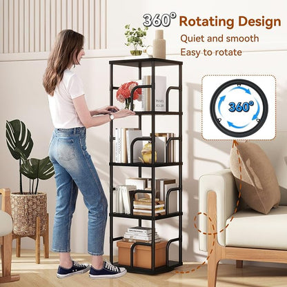 IBUYKE 5 Tier Rotating Bookshelf, Square Bookcases - Image 4