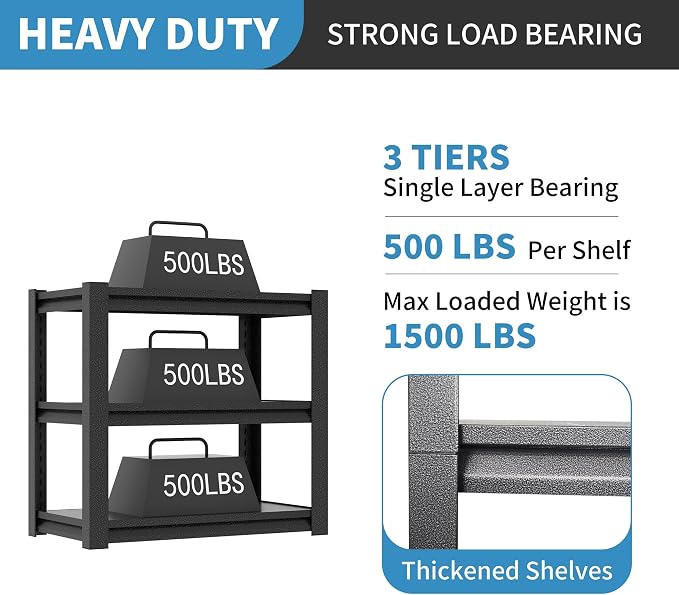 31.5" H Metal Storage Shelving, 1500LBS Heavy Duty Shelves Unit, Adjustable 3 - Image 4