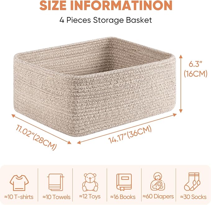 OIAHOMY 4 Pack 14.17*11.02*6.3IN Storage Baskets - Image 2