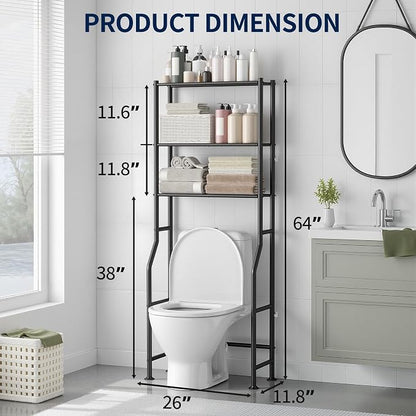 GloTika 3-Tier Over Toilet Storage Rack, Metal Over Toilet Bathroom Organizer - Image 2