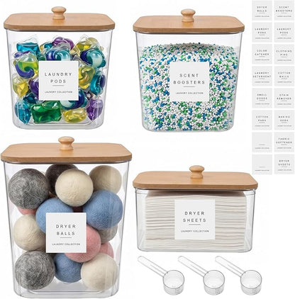 POLRAI 4 Pack Laundry Pod Containers and Dryer Sheet Holder, Laundry Room by POLRAI