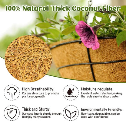 6 Pack 8 Inch Hanging Basket Coco Liners Replacement, 100% Natural Round - Image 2