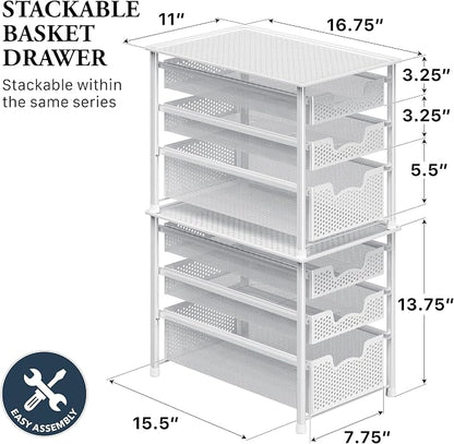 Simple Houseware 3 Tier White Alloy Steel Sliding Basket Organizer Drawer - Image 2