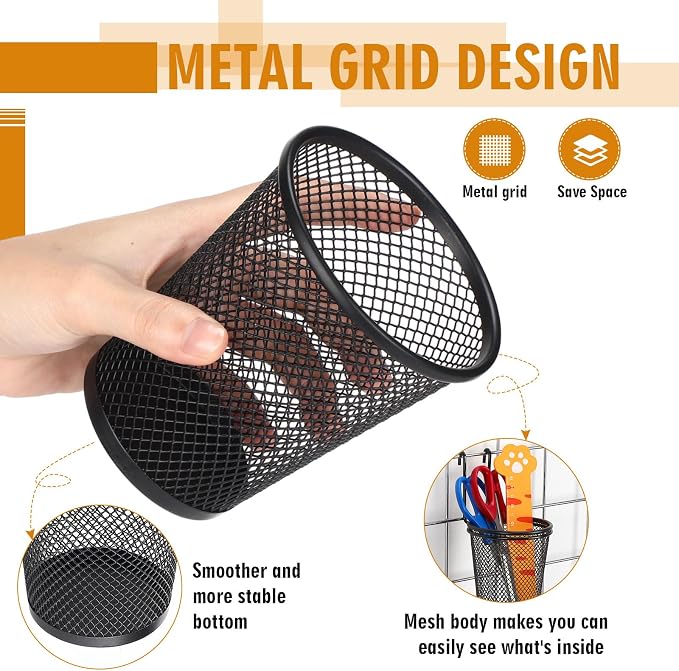 6 Sets Grid Wall Cups with Ring Hooks, hanging pencil holder Wall Mount Wire - Image 3