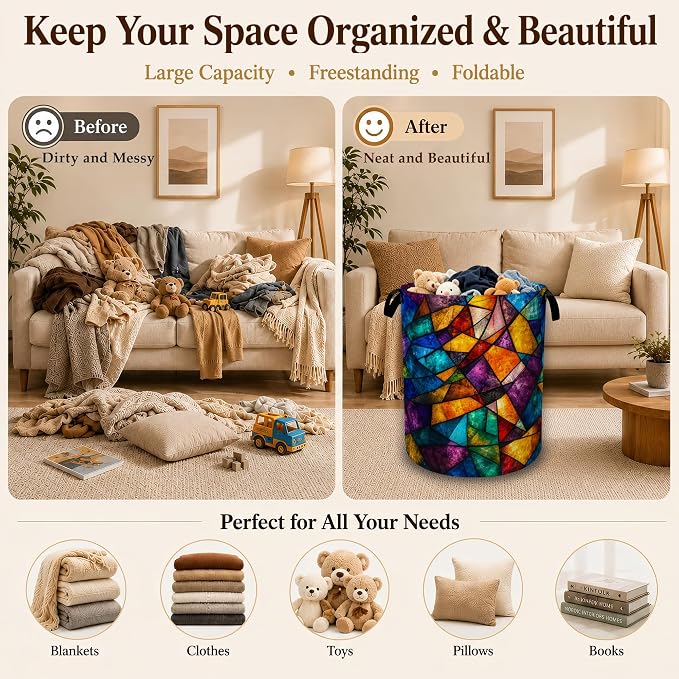 Stained Glass Mosaic Collapsible Laundry Hamper - Image 4