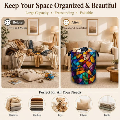 Stained Glass Mosaic Collapsible Laundry Hamper - Image 4