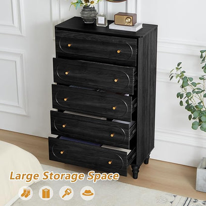 ORRD 5 Drawer Fluted Dresser for Bedroom Set of 2, Mid Century Modern Chest of - Image 4