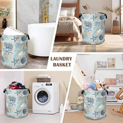 Large Laundry Basket, Corals Seashells Collapsible Laundry Baskets, Cute Algae - Image 7