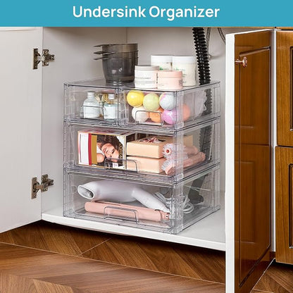 Vtopmart 5 Pack Stackable Storage Drawers, Easily Assemble Clear Plastic - Image 2