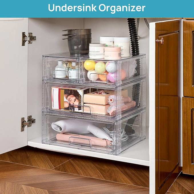 Vtopmart 3 Pack Stackable Storage Drawers, Easily Assemble Acrylic Bathroom - Image 2