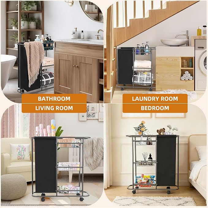 Rolling Laundry Cart with Wheels: 3-Tier Laundry Caddy Between Washer and Dryer - Image 6