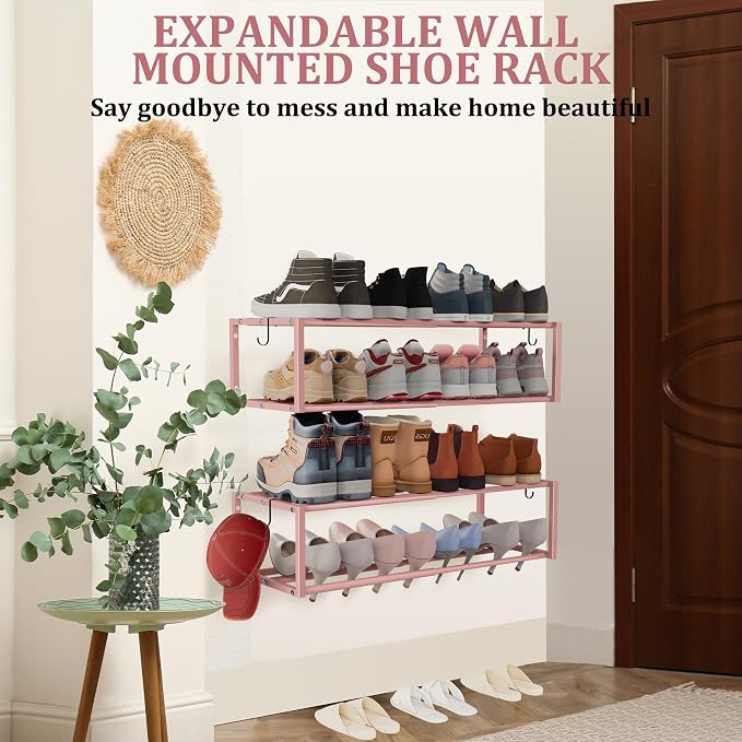Expandable Wall Mounted Shoe Rack, Heavy Duty Metal Shoe Holder - Image 4
