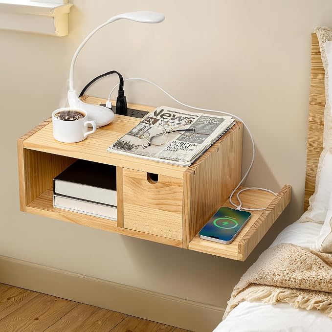 Afuly Floating Nightstand with Charging Station, Wall Mount Night Stand with - Image 9
