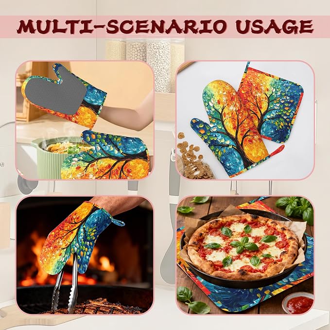 Tree of Life Silicone Oven Mitts and Pot Holders, Heat-Resistant 4 Piece - Image 6