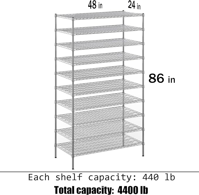 24" Deep x 48" Wide x 86" Height Wire Shelving Kit | 10-Tier | NSF Commercial - Image 3