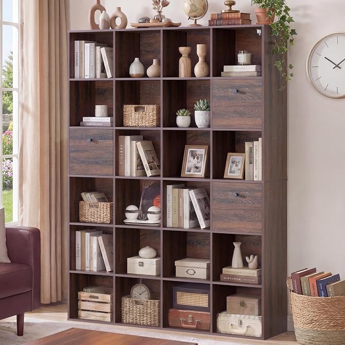 24 Cube Storage Rack, Walnut Wood Bookshelf - Image 9