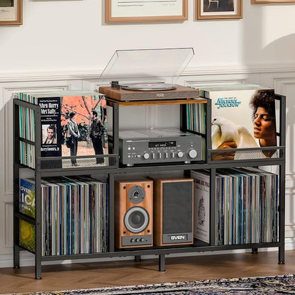 Record Player Stand with Dual Display Bins Storage by Sonyabecca