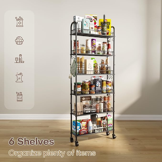 Slim Rolling Storage Cart with Wheels, Metal 6 Tier Spice Rack Mobile Shelving - Image 8