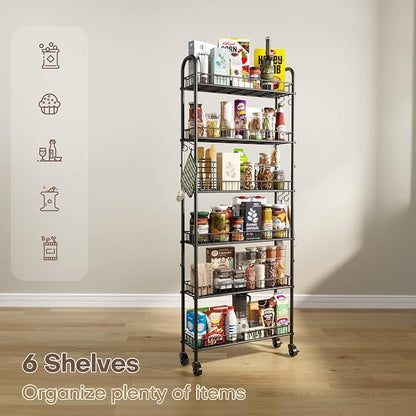 Slim Rolling Storage Cart with Wheels, Metal 6 Tier Spice Rack Mobile Shelving - Image 8