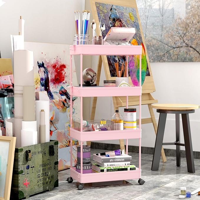 SPACEKEEPER Storage Cart 4-Tier, Bathroom Rolling Cart Utility Storage - Image 2
