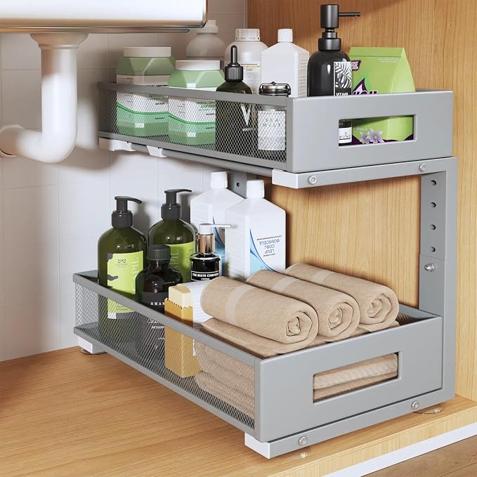 1 Pack 17IN Depth Under Sink Organizer, 2-Tier Pull Out Cabinet Organizer by UnderSinkOrganizer