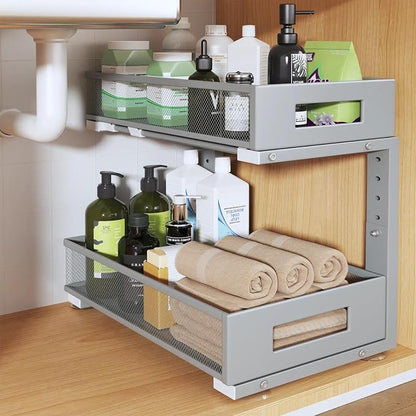 1 Pack 17IN Depth Under Sink Organizer, 2-Tier Pull Out Cabinet Organizer by UnderSinkOrganizer