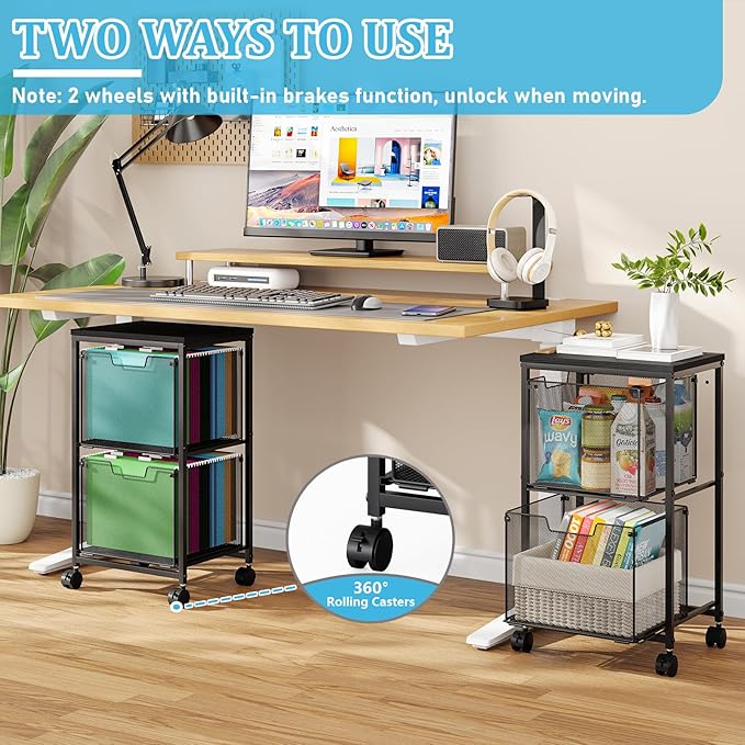 Sbanmao Rolling File Cart with 2 Storage Drawers, Mobile File Cabinet with - Image 3