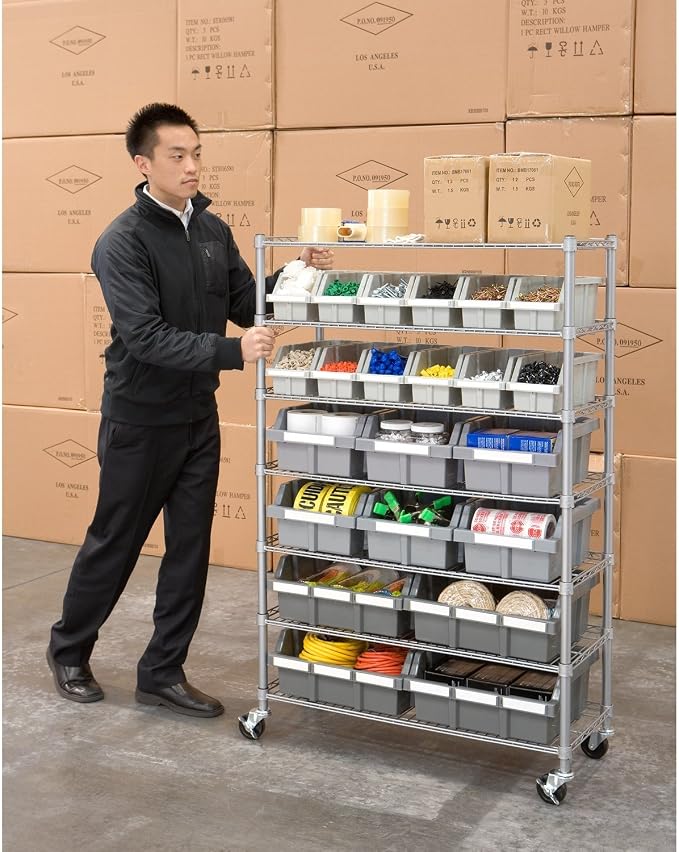 Seville Classics Commercial 7-Tier Platinum/Gray NSF 22-Bin Rack Storage System - Image 2